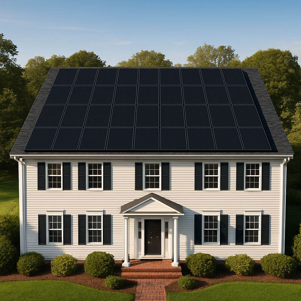 Casa com painéis solares em Massachusetts